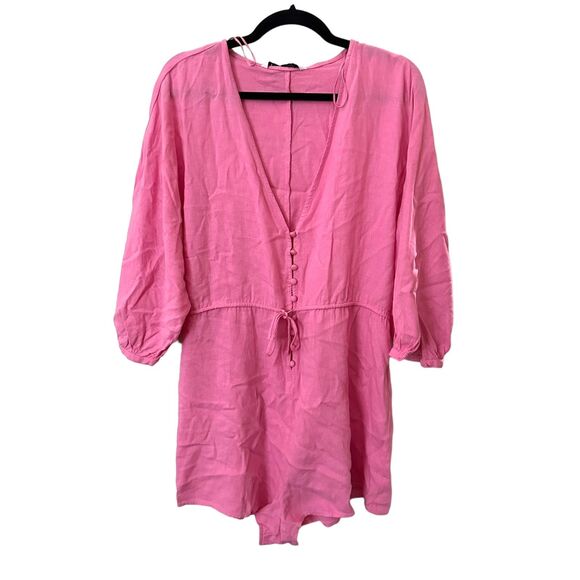 ZARA Linen Blend Slouchy Romper‎ NWT Sz Medium - Picture 2 of 5